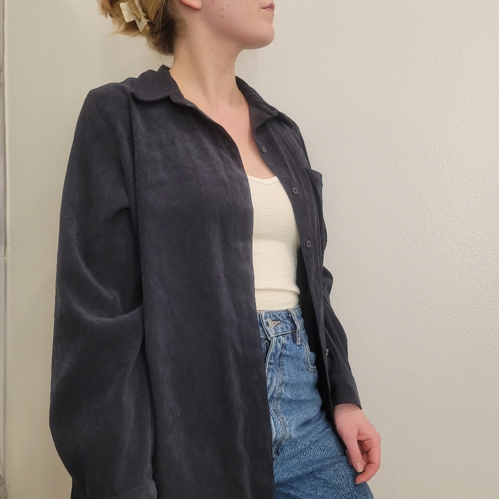 Black oversized button-up collared shirt